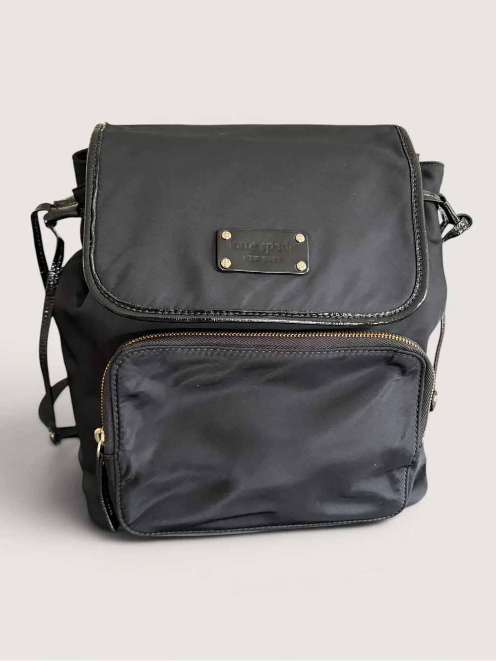 kate spade Black Nylon Small Flap Backpack with Front Pocket